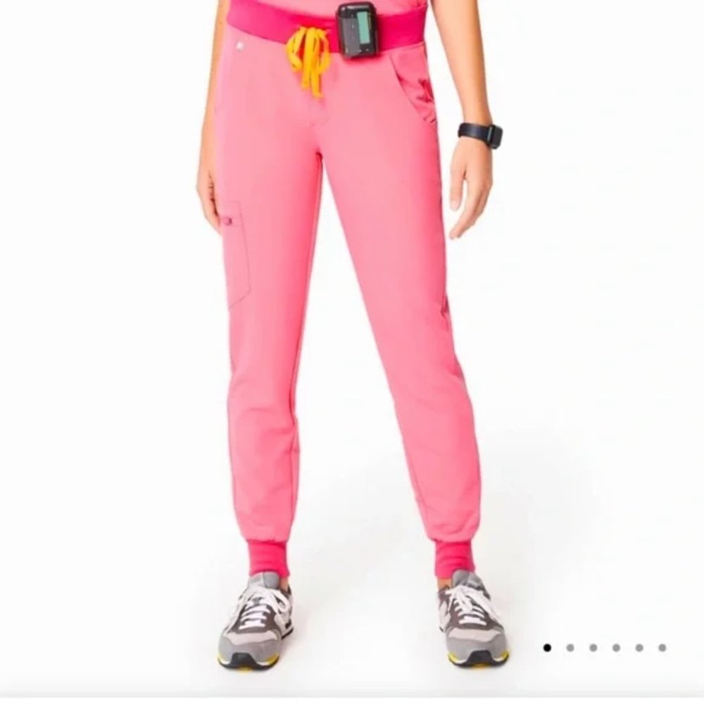 Figs Pink Joggers with Yellow Drawstring